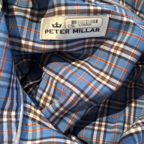 Peter Millar blue plaid button down shirt. Medium. - Picture 6 of 6